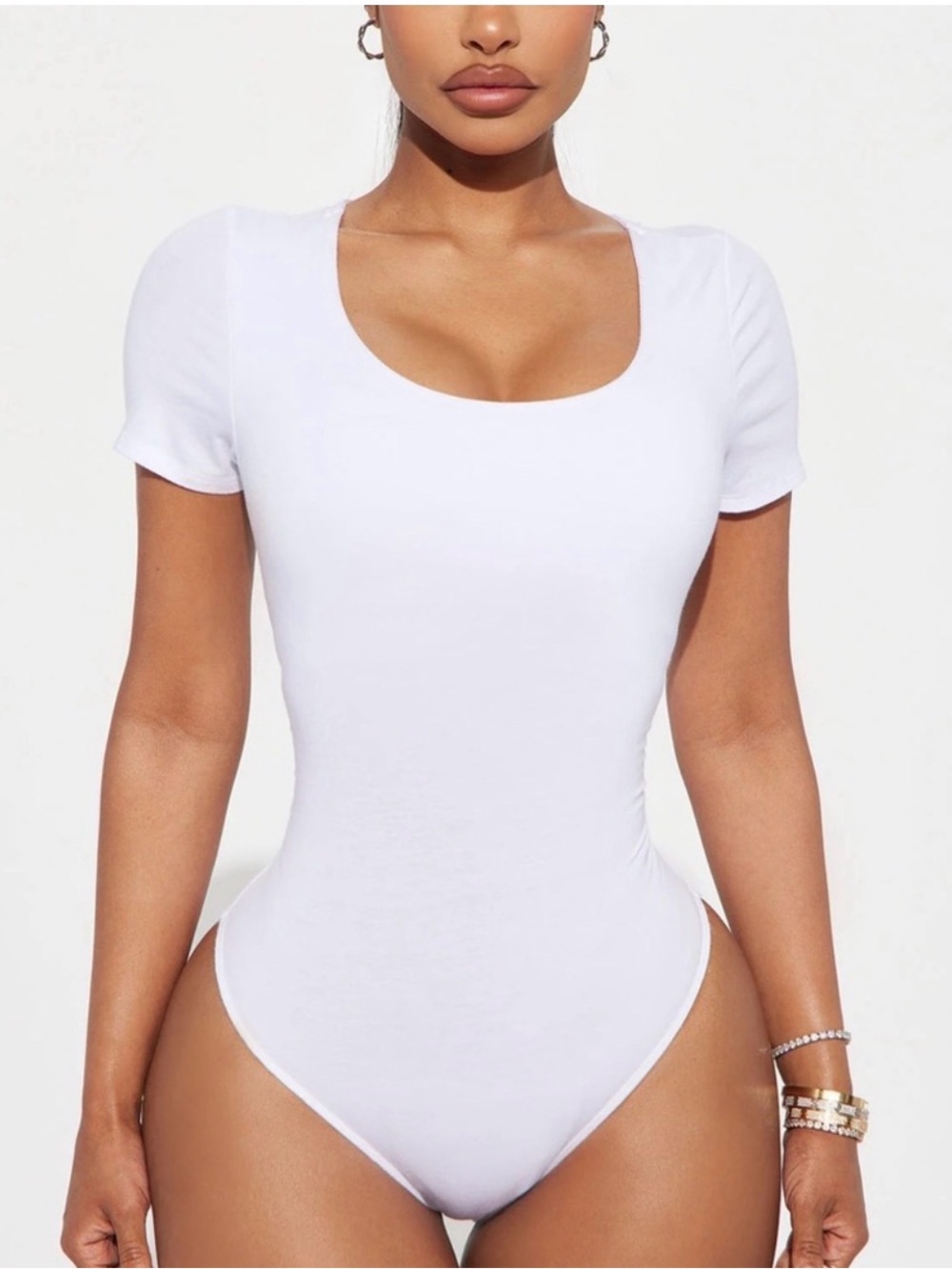 White Scoop Neck Short Sleeve Bodysuit